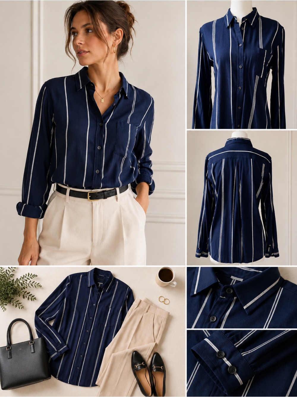 Sanctuary Navy Stripe Button Front Blouse Coastal Chic Style